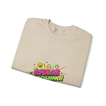 CHAOS INCOMING! Sweatshirt | slogan & glitch graphic, meme phrase shirt
