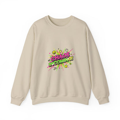 CHAOS INCOMING! Sweatshirt | slogan & glitch graphic, meme phrase shirt