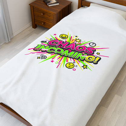 Chaos Incoming! Blanket | Slogan & Glitch Graphic Velveteen Plush Blanket