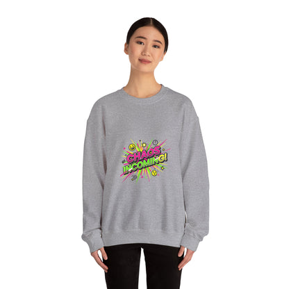 CHAOS INCOMING! Sweatshirt | slogan & glitch graphic, meme phrase shirt