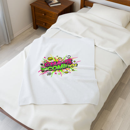 Chaos Incoming! Blanket | Slogan & Glitch Graphic Velveteen Plush Blanket