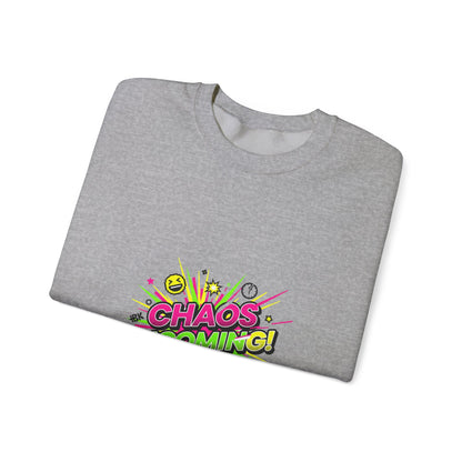 CHAOS INCOMING! Sweatshirt | slogan & glitch graphic, meme phrase shirt