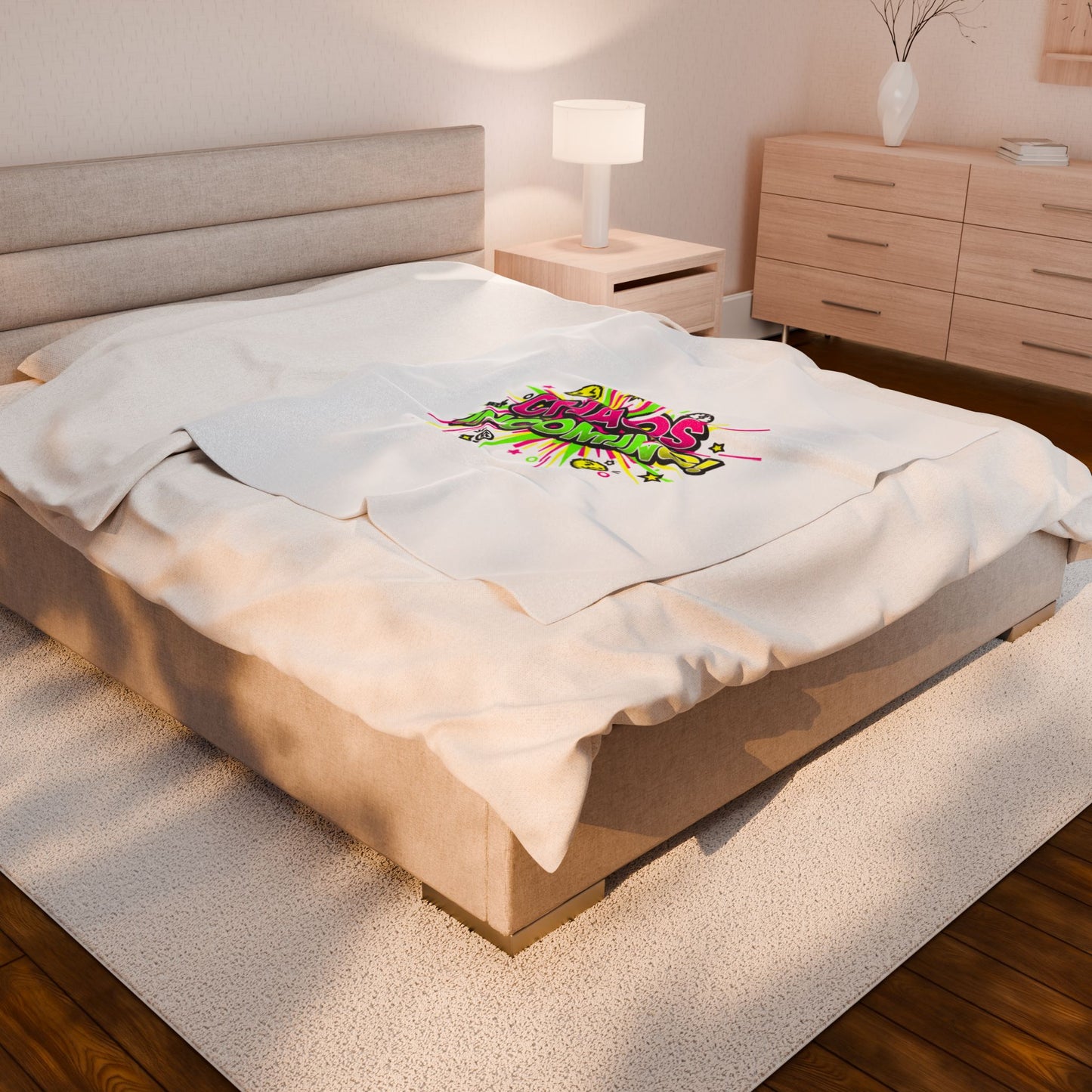 Chaos Incoming! Blanket | Slogan & Glitch Graphic Velveteen Plush Blanket