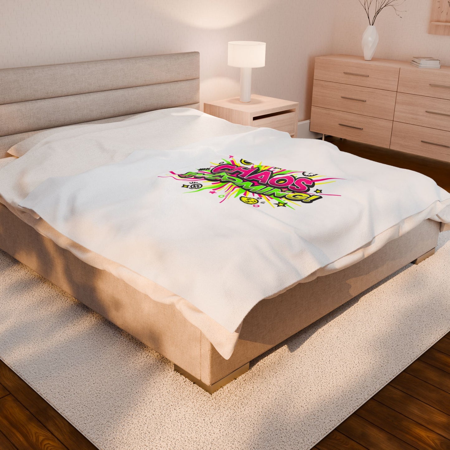 Chaos Incoming! Blanket | Slogan & Glitch Graphic Velveteen Plush Blanket