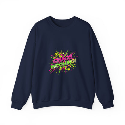 CHAOS INCOMING! Sweatshirt | slogan & glitch graphic, meme phrase shirt