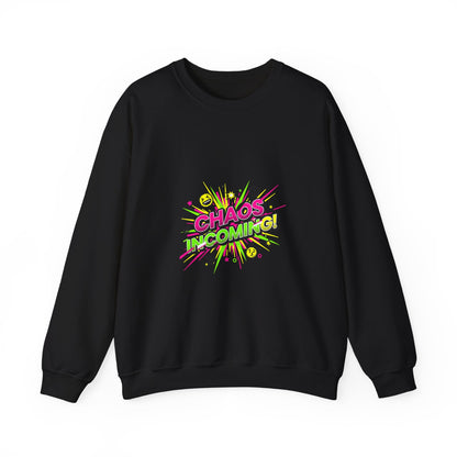 CHAOS INCOMING! Sweatshirt | slogan & glitch graphic, meme phrase shirt