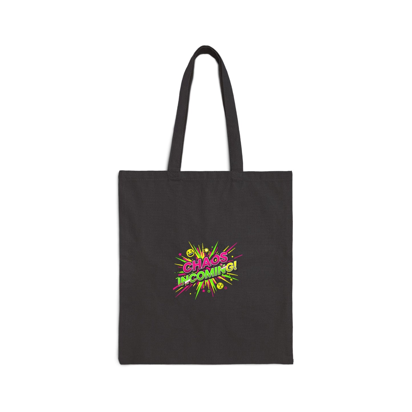 Chaos Incoming Tote | Slogan & Glitch Graphic, Meme Phrase Canvas